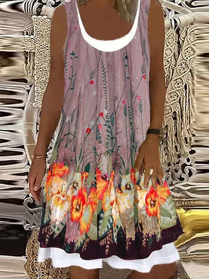 Patchwork Sleeveless Round Neck Pullover Dress - LuckyFash™
