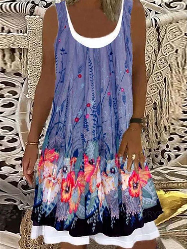 Patchwork Sleeveless Round Neck Pullover Dress - LuckyFash™