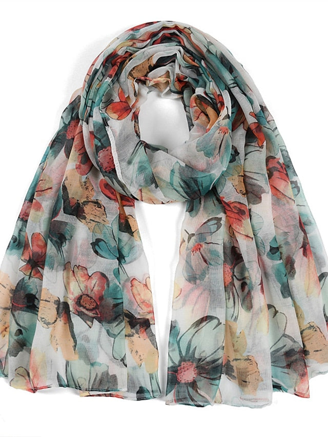 180*90cm Flower Voile Scarf Long Shawl Bandana Women Elegant Print Scarf Scarves Fashion Dress Up - LuckyFash™