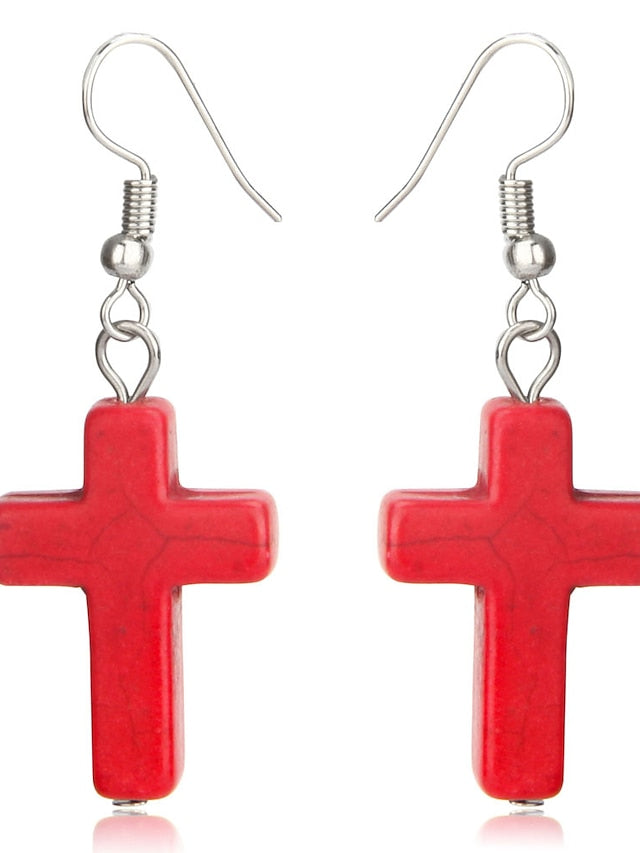 1 Pair Drop Earrings For Women's Turquoise Street Daily Alloy Classic Cross - LuckyFash™