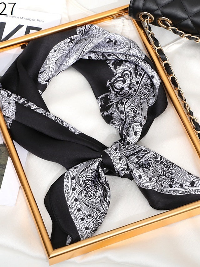 3 Colors Square Silk Scarf Women Fashion Print Small Neck Scarfs Office Lady Hair Band Foulard Hand Kerchief Female Bandana Shawl 70*70CM - LuckyFash™