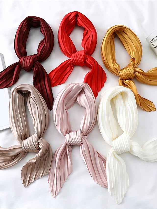 1 pcs New 70*70cm Fashion Women Silk Pleated Scarf Luxury Solid Neck Scarfs Foulard Femme Crinkle Hair Band Scarves Girl Neckerchief - LuckyFash™