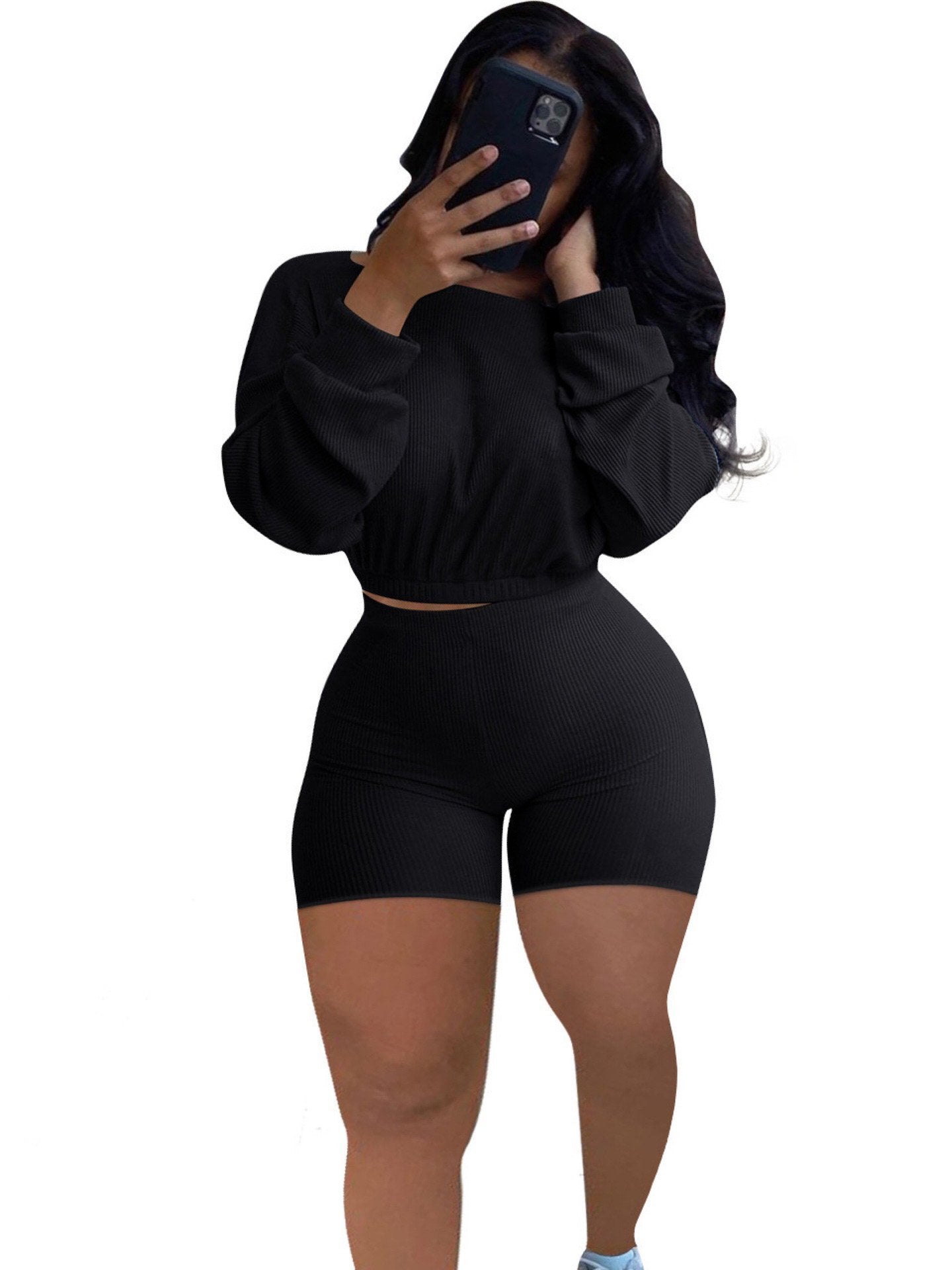 Pit Strip Solid Color Long Sleeve Sports Two-piece Suit - LuckyFash™