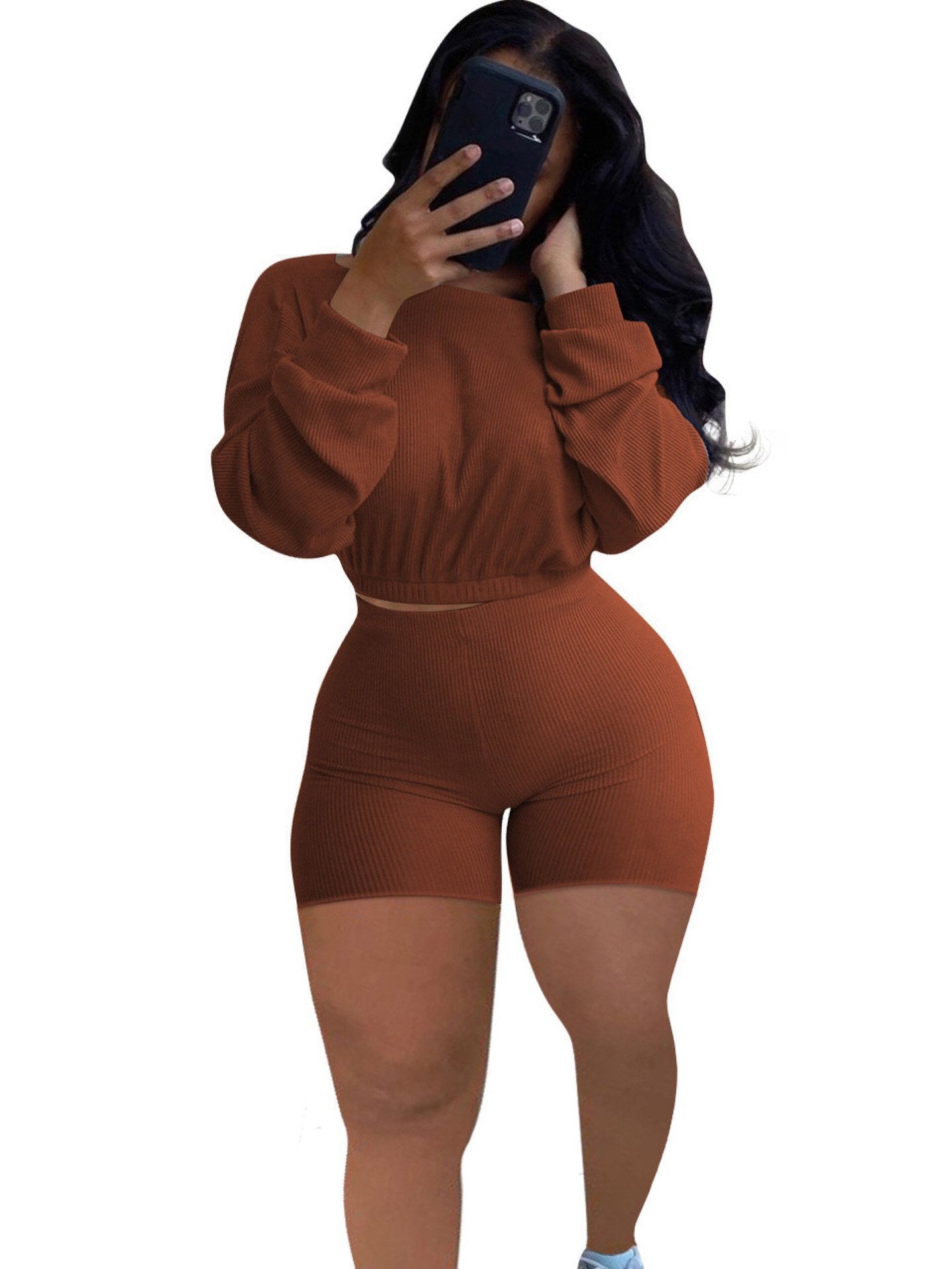 Pit Strip Solid Color Long Sleeve Sports Two-piece Suit - LuckyFash™