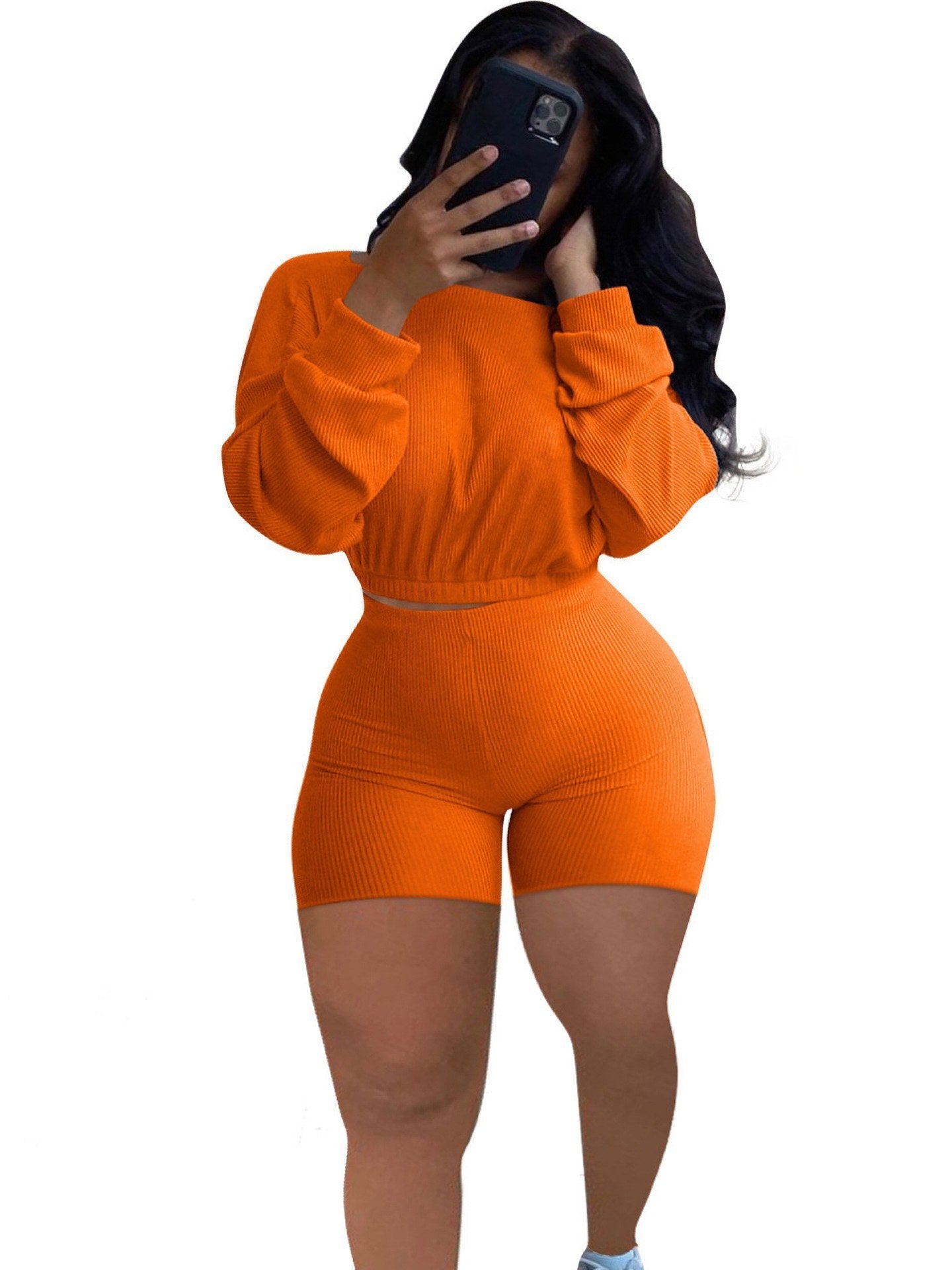 Pit Strip Solid Color Long Sleeve Sports Two-piece Suit - LuckyFash™