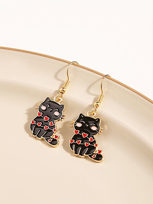 1 Pair Drop Earrings Earrings For Women's Gift Daily Date Alloy Heart Cat Animal - LuckyFash™