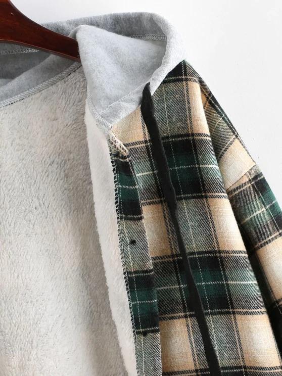 Plaid Buttoned Curved Hem Hooded Coat - LuckyFash™