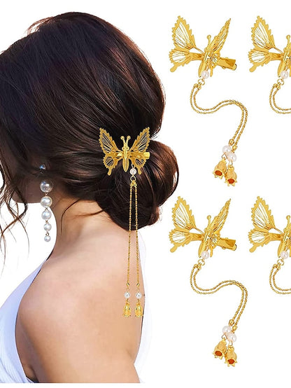 3D Moving Butterfly Hair ClipsMetal Butterfly Hairpins Bride Wedding Head Pieces Hair Accessories for Women Girls Moving Tassel Butterfly Hair Clips 4 PCS 3D Metal Silver Moving Wings Butterfly Hairp for Women - LuckyFash™