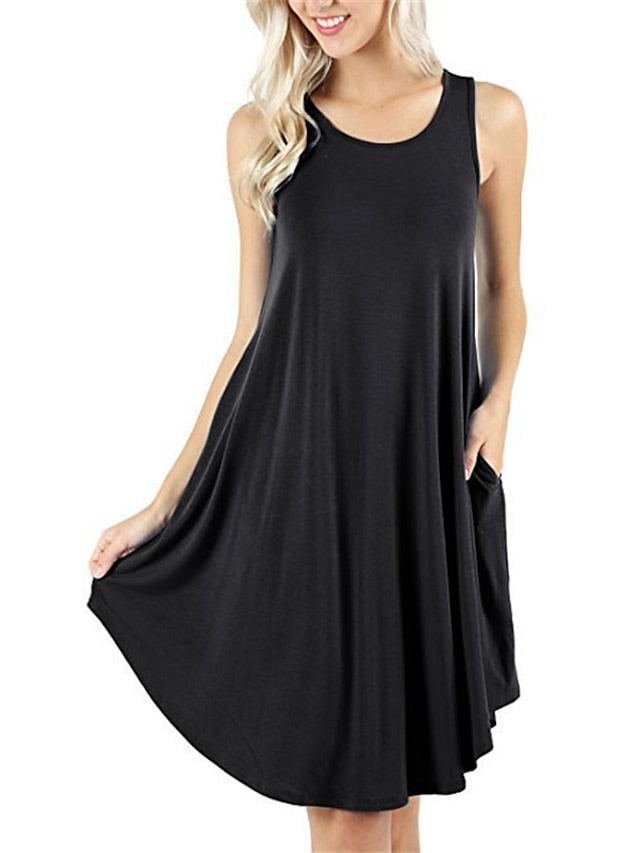 Women's Pajamas Nightgown Nighty Pjs Pure Color Comfort Soft Home Daily Cotton Crew Neck Sleeveless Pocket Spring Summer Blue Purple - LuckyFash™