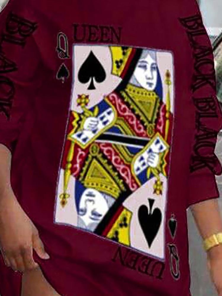 Poker Letter Print Long Sleeve Casual Dress - LuckyFash™