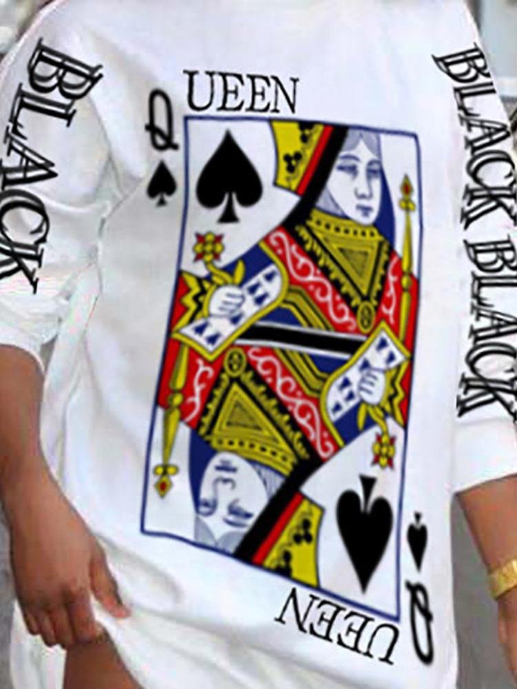 Poker Letter Print Long Sleeve Casual Dress - LuckyFash™