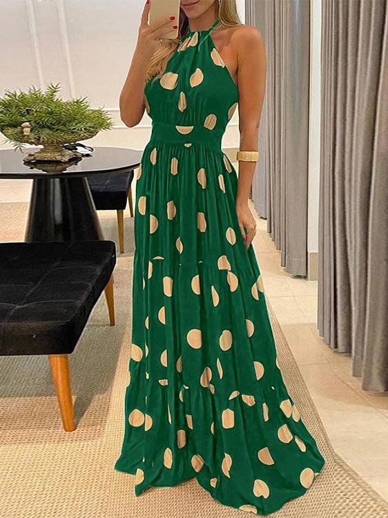 Polka Dot Halterneck Sleeveless Tunic Dress - LuckyFash™