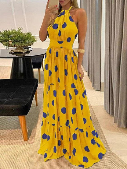 Polka Dot Halterneck Sleeveless Tunic Dress - LuckyFash™