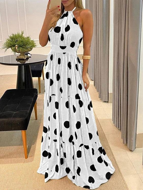 Polka Dot Halterneck Sleeveless Tunic Dress - LuckyFash™