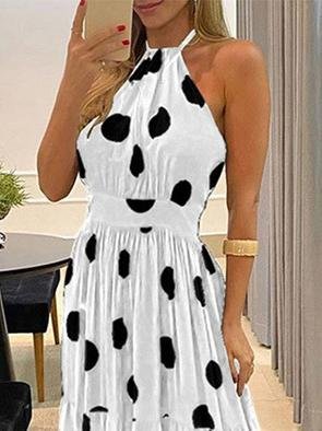 Polka Dot Halterneck Sleeveless Tunic Dress - LuckyFash™