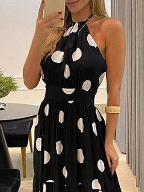 Polka Dot Halterneck Sleeveless Tunic Dress - LuckyFash™