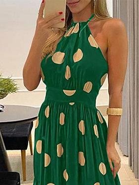 Polka Dot Halterneck Sleeveless Tunic Dress - LuckyFash™