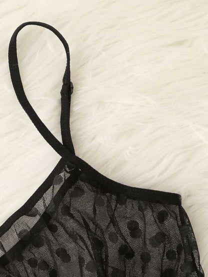 Polka Dot Mesh Frill Trim Lingerie Set - LuckyFash™