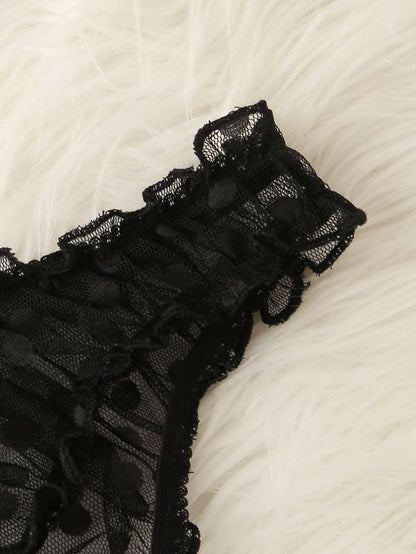 Polka Dot Mesh Frill Trim Lingerie Set - LuckyFash™