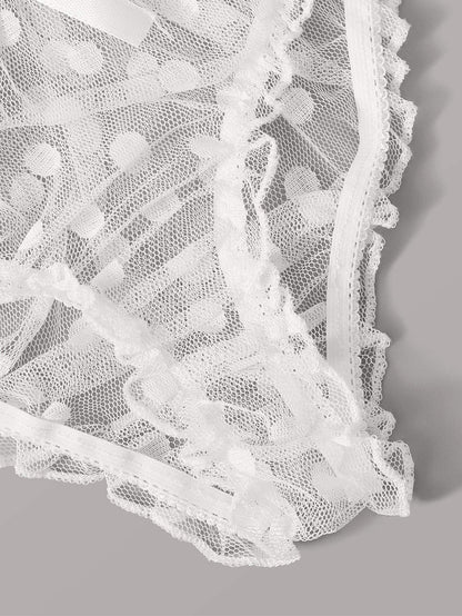Polka Dot Mesh Frill Trim Lingerie Set - LuckyFash™