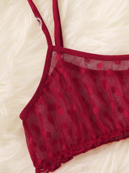 Polka Dot Mesh Frill Trim Lingerie Set - LuckyFash™