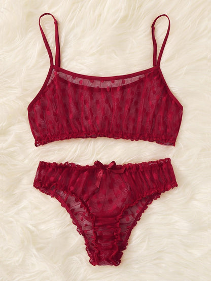Polka Dot Mesh Frill Trim Lingerie Set - LuckyFash™