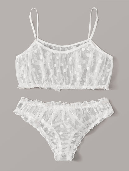 Polka Dot Mesh Frill Trim Lingerie Set - LuckyFash™