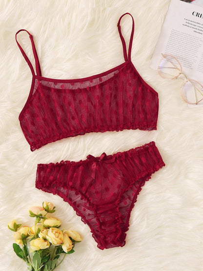 Polka Dot Mesh Frill Trim Lingerie Set - LuckyFash™