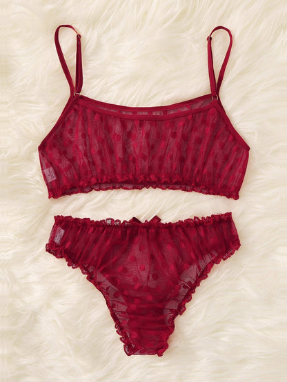 Polka Dot Mesh Frill Trim Lingerie Set - LuckyFash™