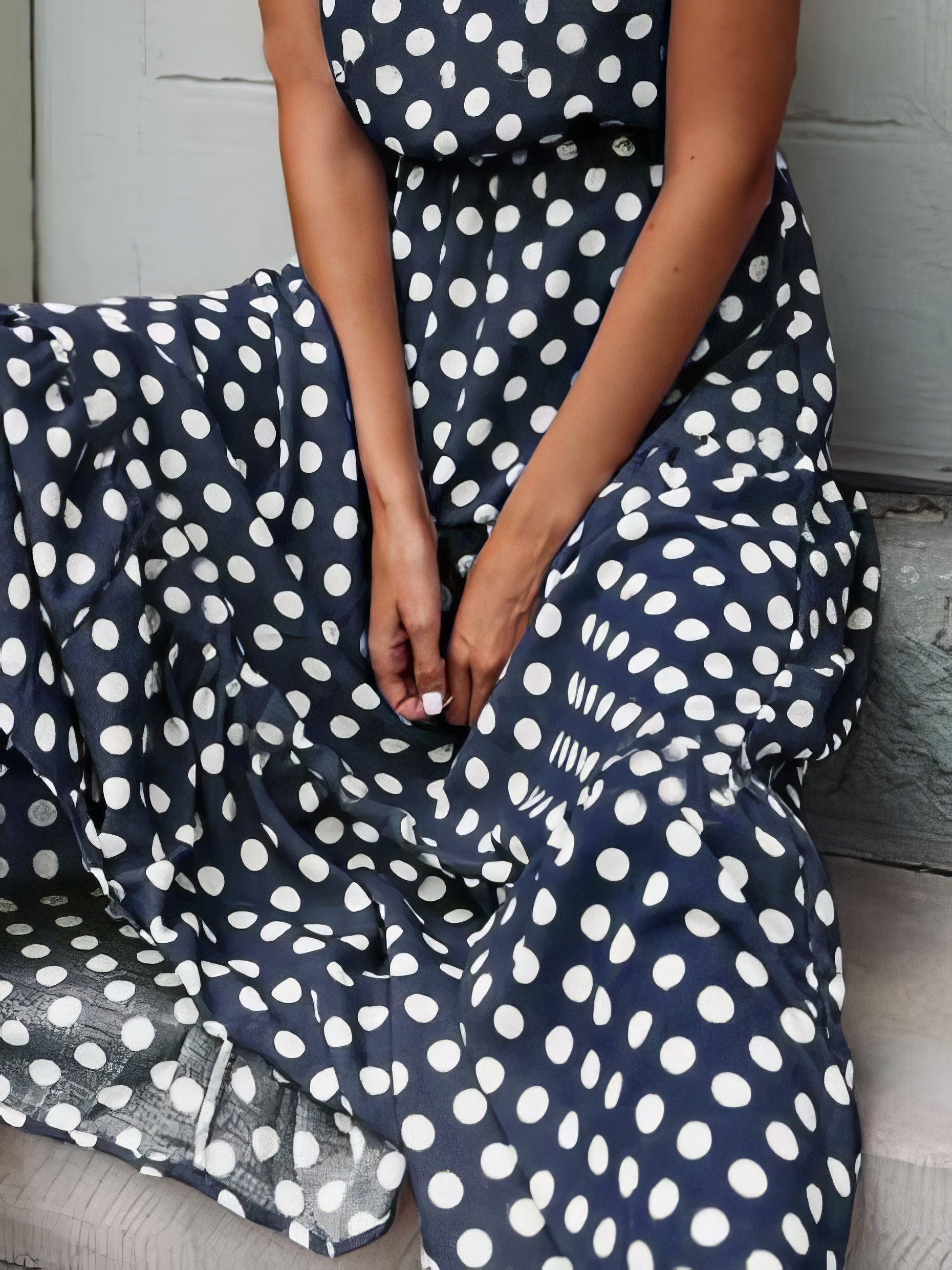 Polka Dot Print Round Neck Casual Dress - LuckyFash™