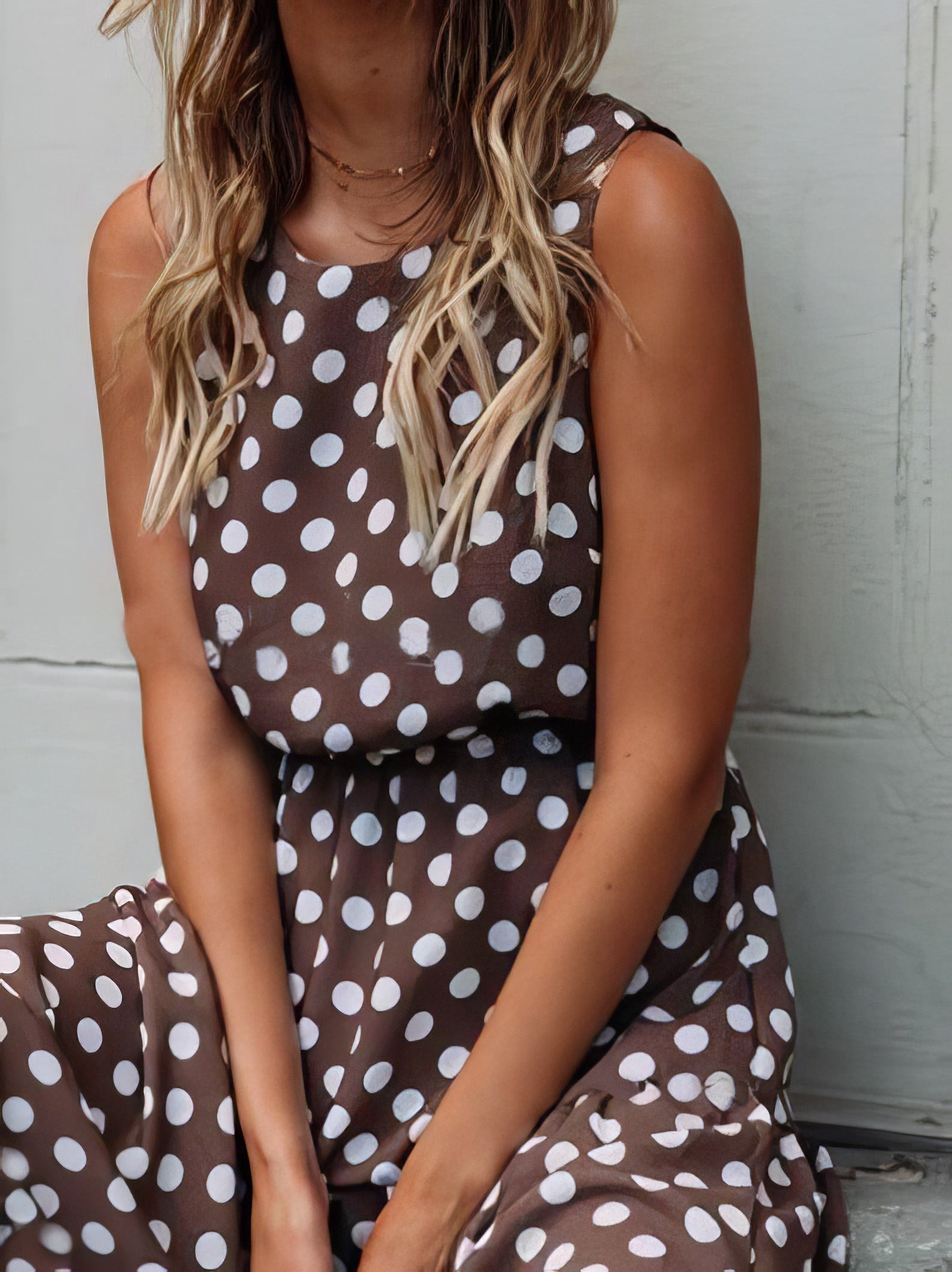 Polka Dot Print Round Neck Casual Dress - LuckyFash™