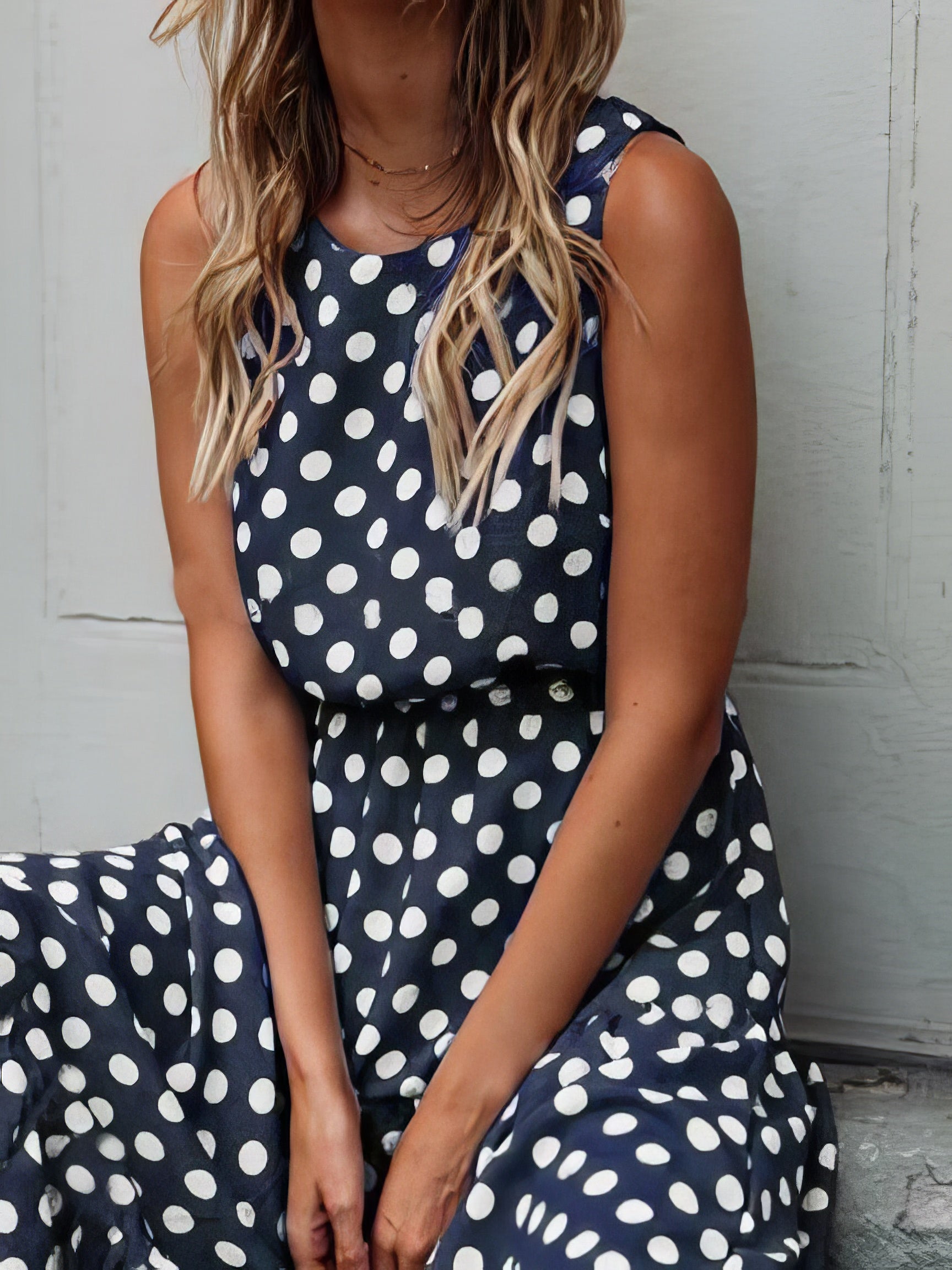 Polka Dot Print Round Neck Casual Dress - LuckyFash™