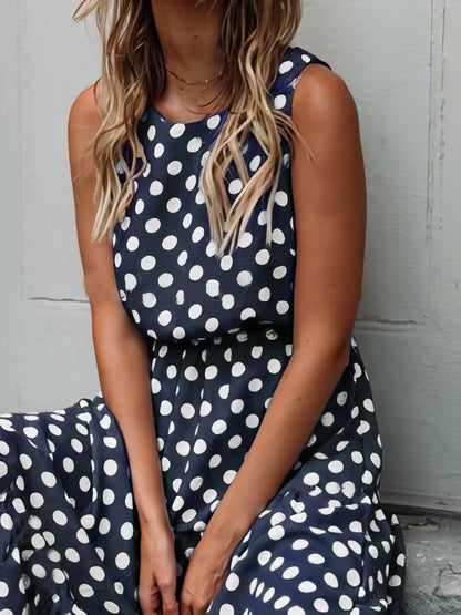 Polka Dot Print Round Neck Casual Dress - LuckyFash™