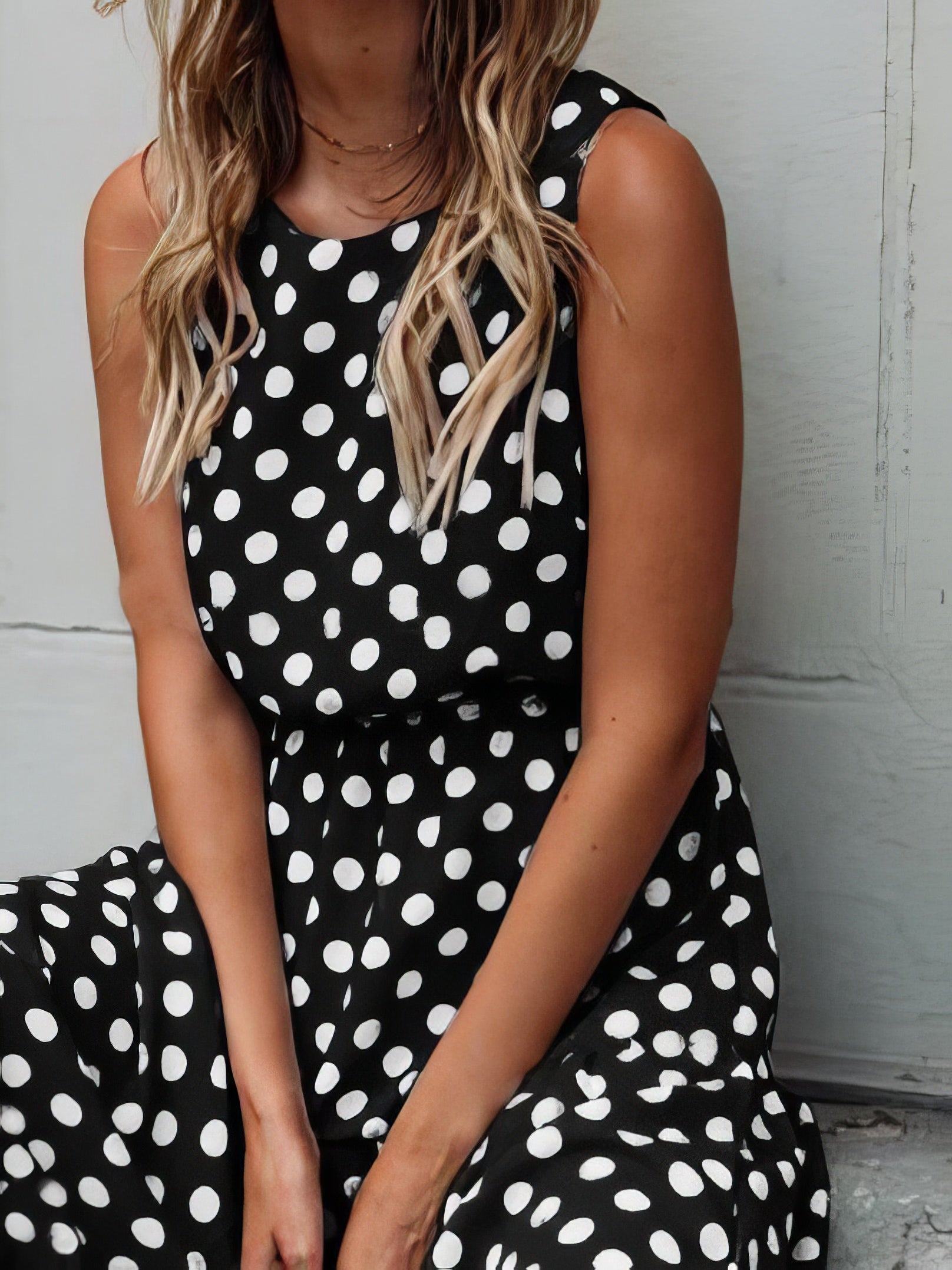 Polka Dot Print Round Neck Casual Dress - LuckyFash™
