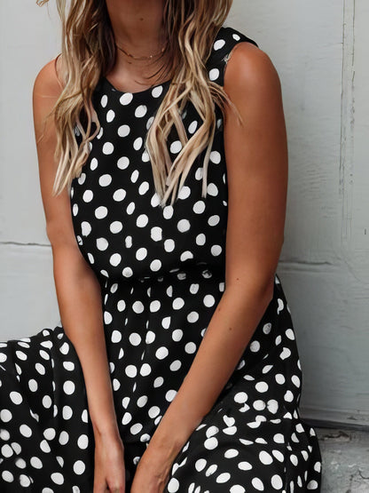 Polka Dot Print Round Neck Casual Dress - LuckyFash™