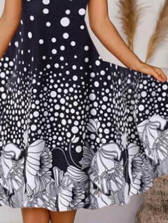 Polka Dot Print Short Sleeve V-Neck Beach Dress - LuckyFash™