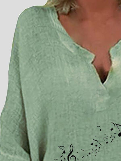Print V-neck Print Long Sleeve Irregular Blouses - LuckyFash™