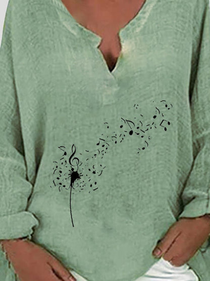 Print V-neck Print Long Sleeve Irregular Blouses - LuckyFash™