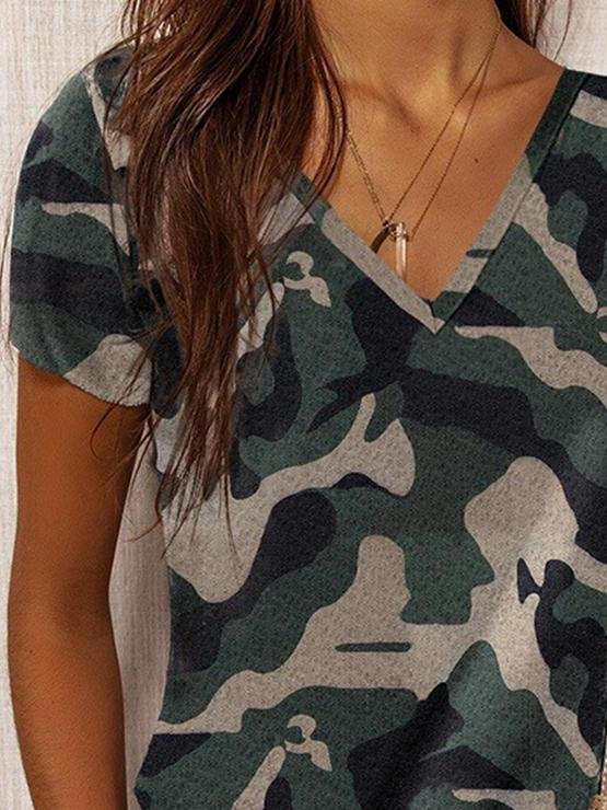 Print V-Neck Short Sleeve T-Shirts - LuckyFash™