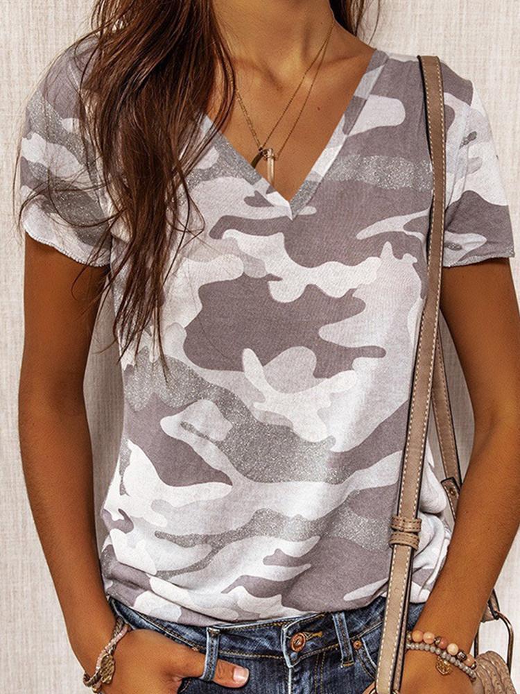 Print V-Neck Short Sleeve T-Shirts - LuckyFash™