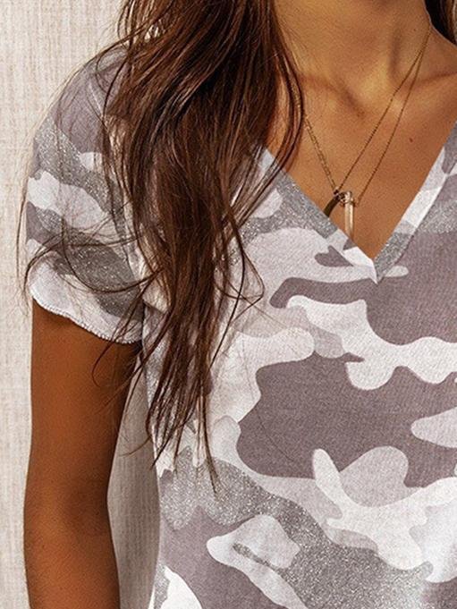 Print V-Neck Short Sleeve T-Shirts - LuckyFash™
