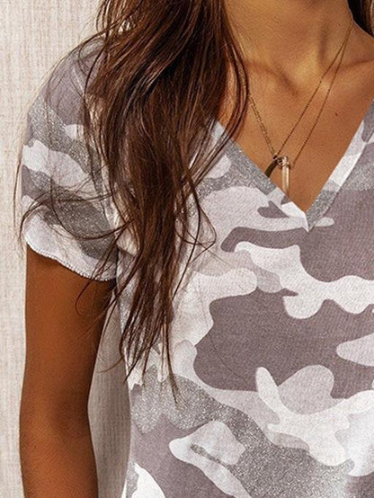 Print V-Neck Short Sleeve T-Shirts - LuckyFash™