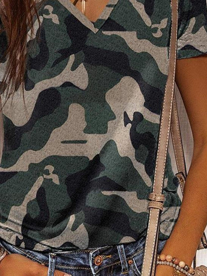 Print V-Neck Short Sleeve T-Shirts - LuckyFash™