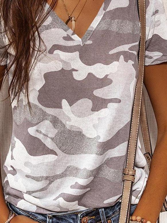 Print V-Neck Short Sleeve T-Shirts - LuckyFash™