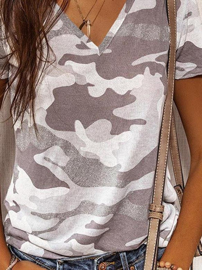 Print V-Neck Short Sleeve T-Shirts - LuckyFash™