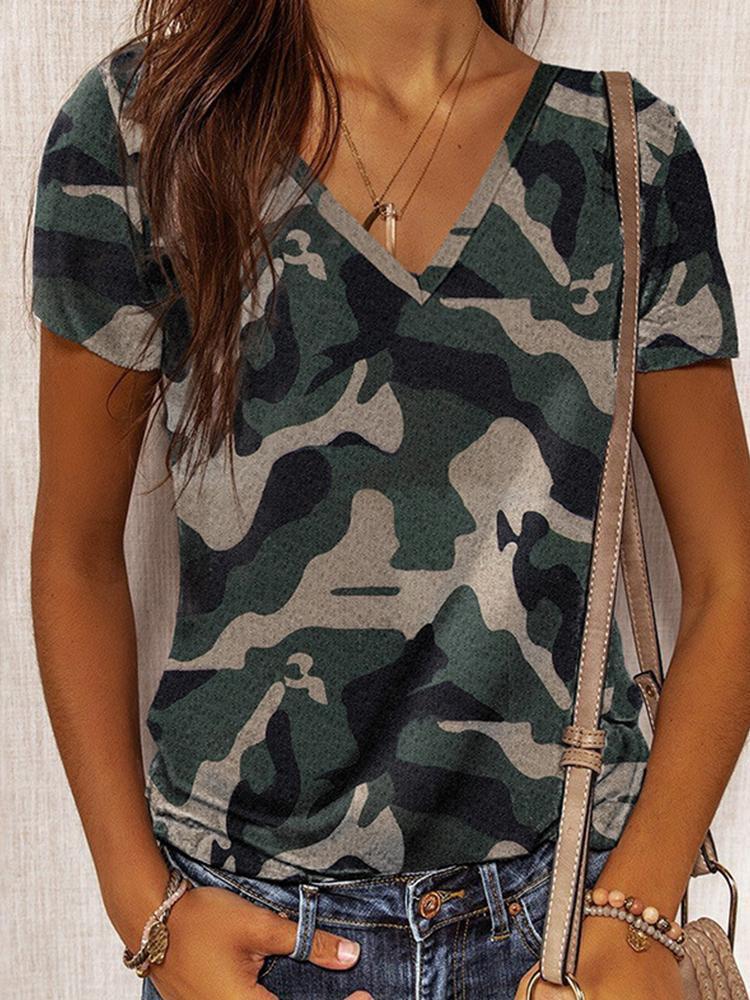 Print V-Neck Short Sleeve T-Shirts - LuckyFash™