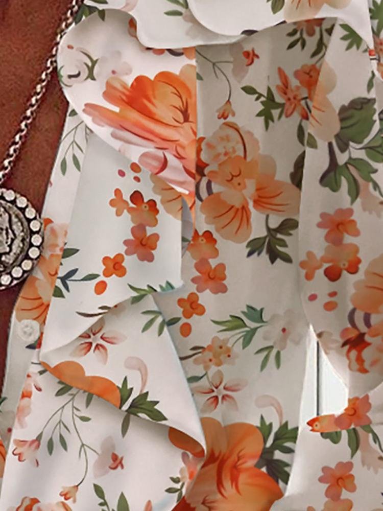 Printed Chiffon V-Neck Long Sleeve Blouses - LuckyFash™