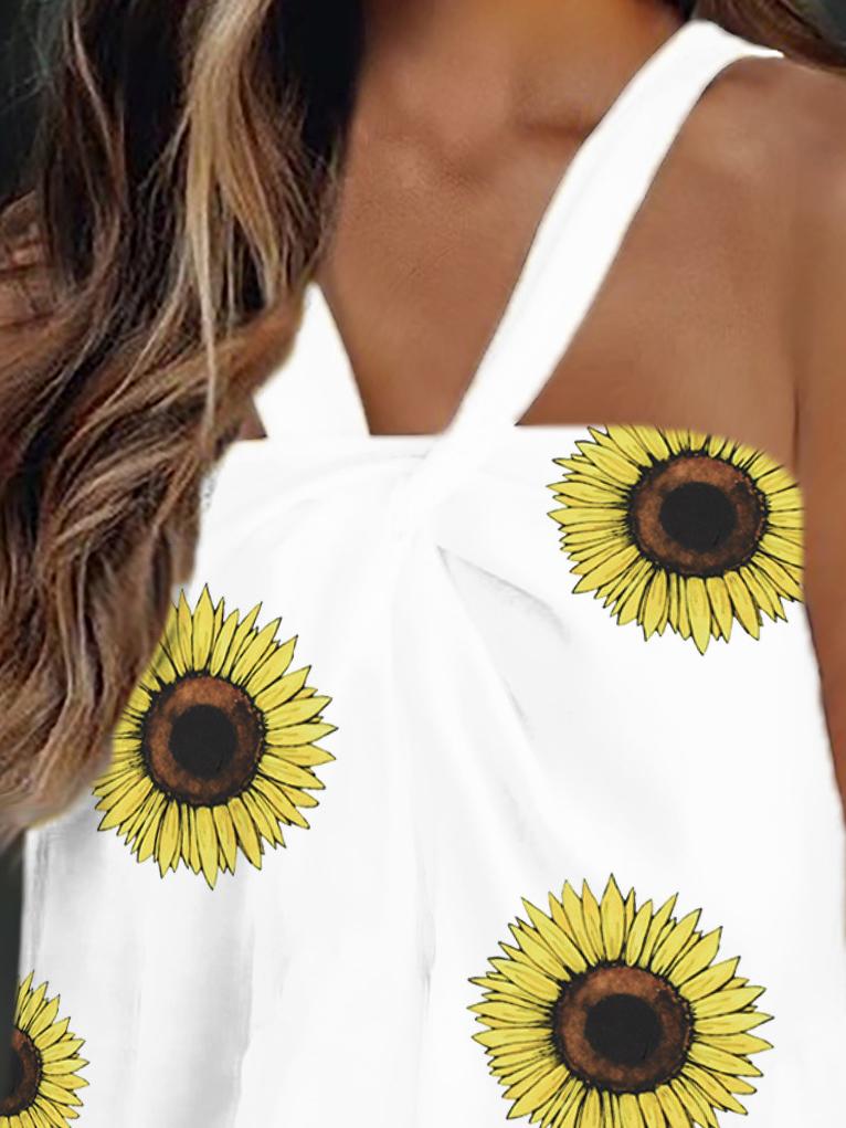 Printed Halter Ruffle Sleeveless Tank Tops - LuckyFash™