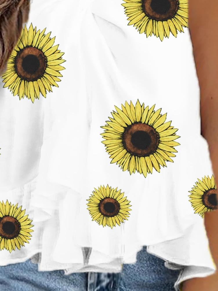 Printed Halter Ruffle Sleeveless Tank Tops - LuckyFash™