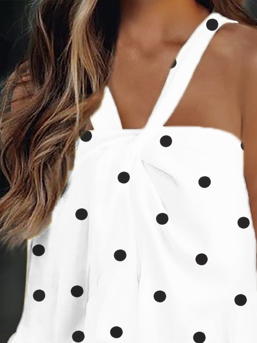 Printed Halter Ruffle Sleeveless Tank Tops - LuckyFash™